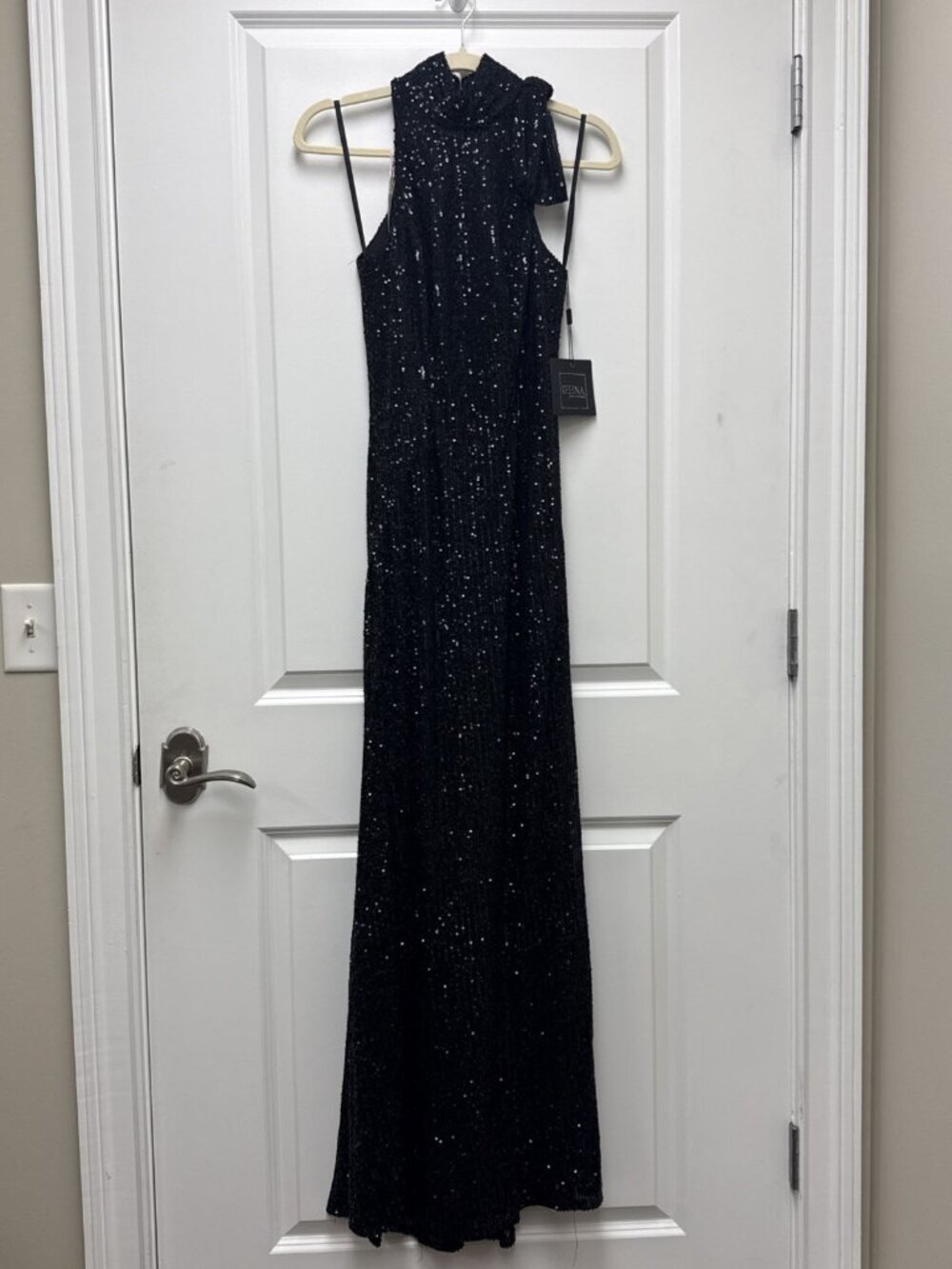New MAC DUGGAL Size 2 Black 11280 SEQUINED HALTER NECK Bow Formal GOWN Dress NWT - Picture 4 of 11